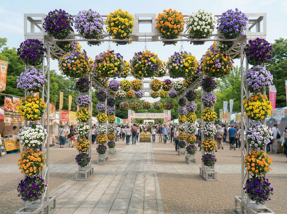 アルミトラスを使った花のトンネル